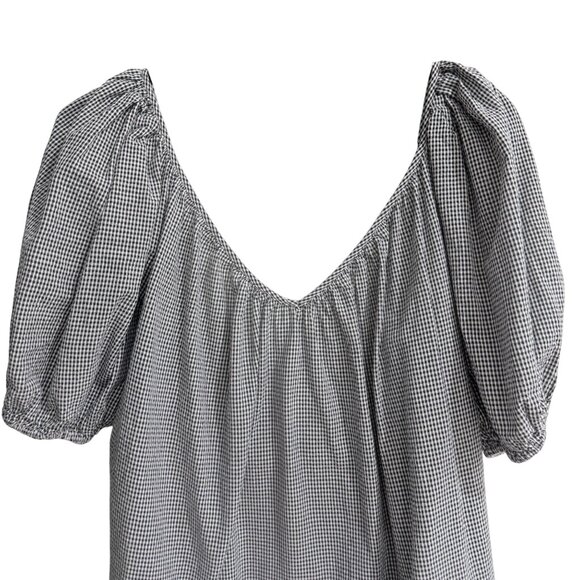 Mara Hoffman Swim Gingham Puff Sleeve Tie Back Mini Dress L Cotton Black White - Picture 9 of 12